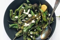 Charred Shishito Peppers with Lemon and Feta
