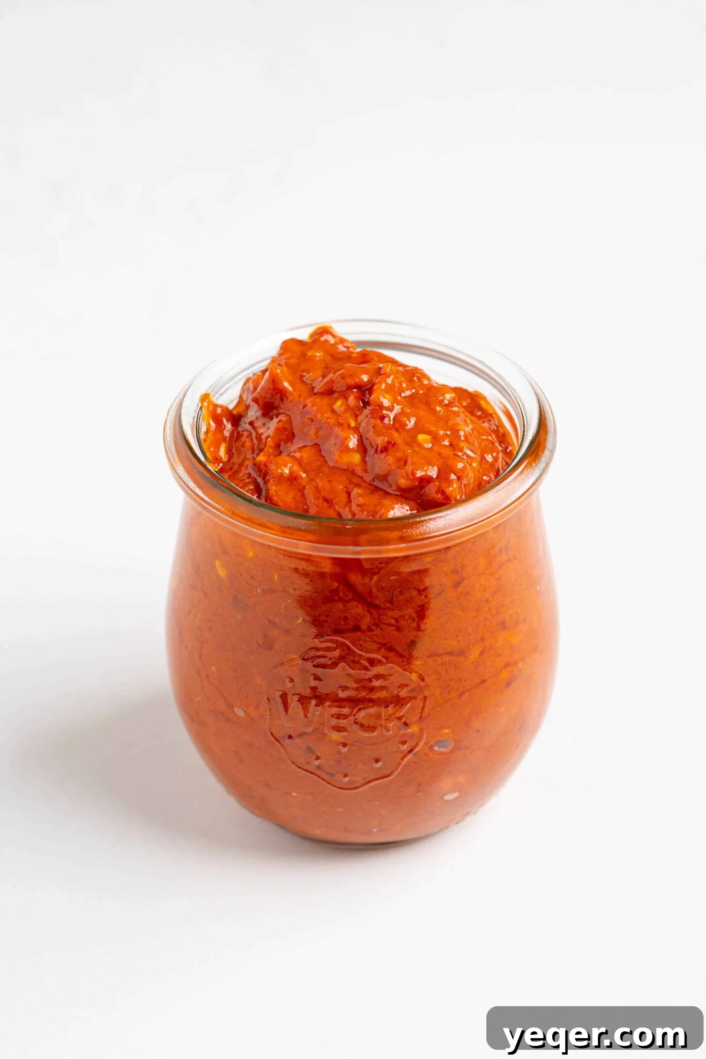 Unlocking Moroccan Flavor with Homemade Harissa 8 A beautifully presented jar of homemade harissa, garnished with a sprig of fresh herbs, ready for use.