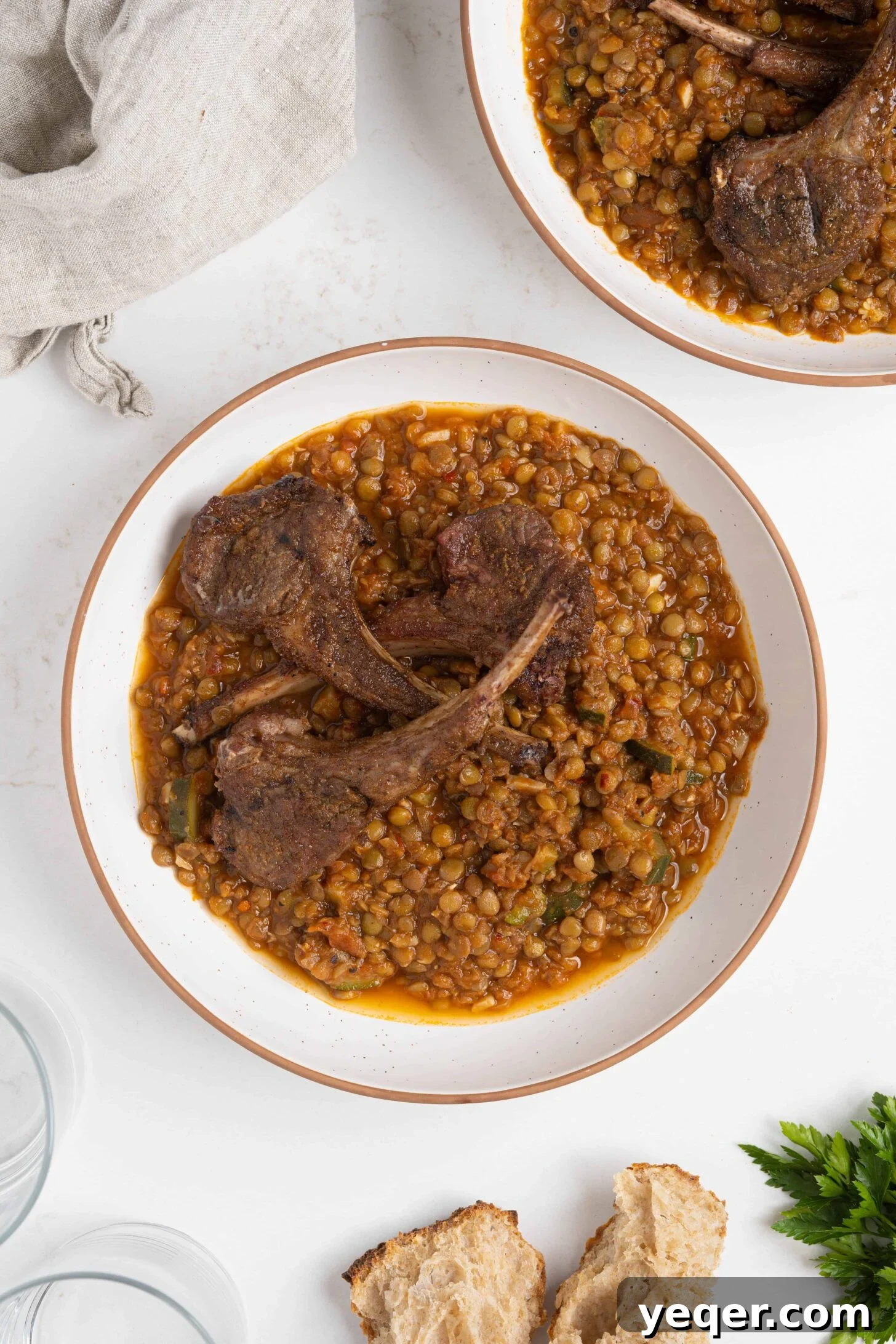 Moroccan Lentil & Herb Salad 9 Grilled lamb chops served on a bed of Moroccan lentils, a perfect pairing.
