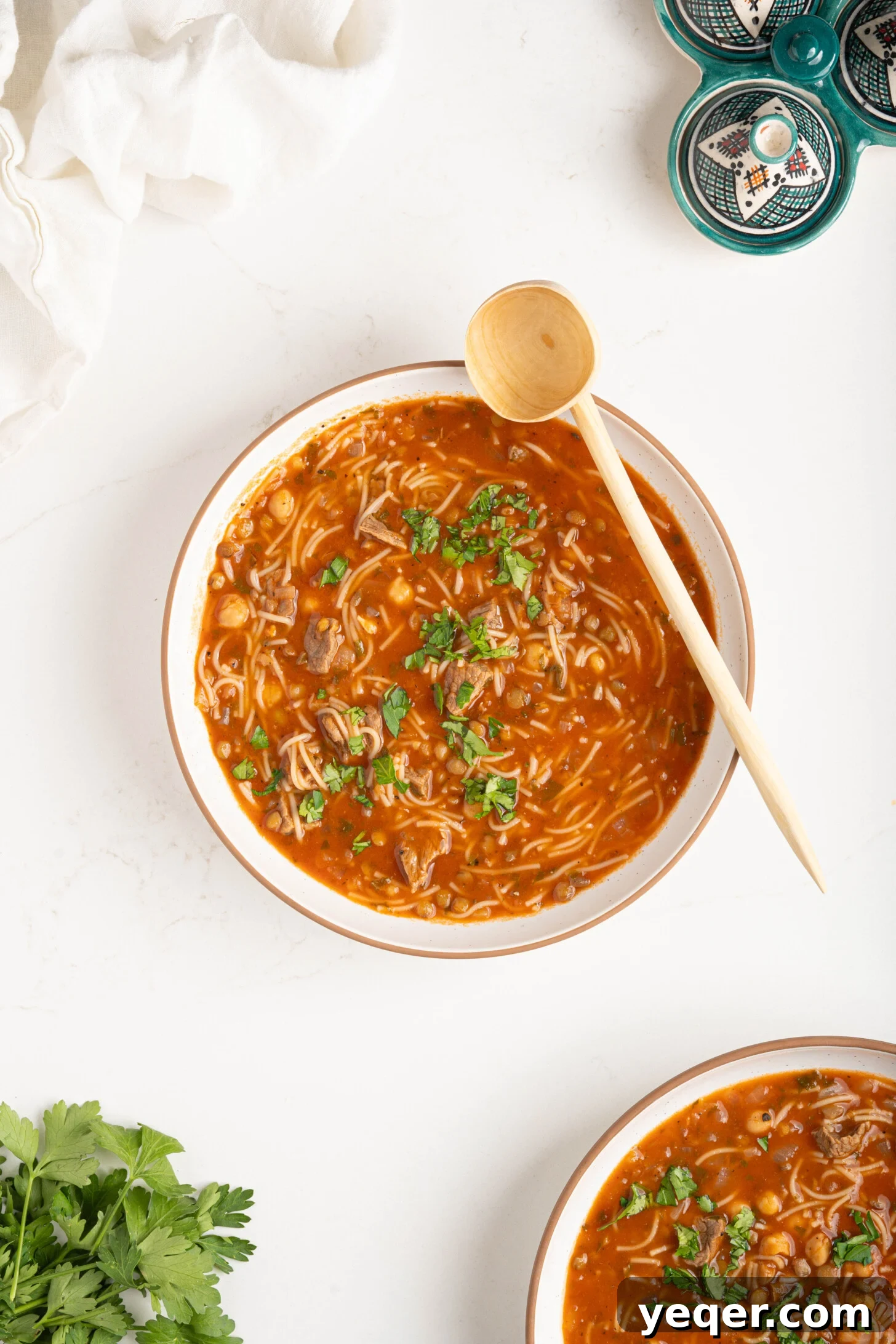 Moroccan Harira: A Spiced Lentil and Chickpea Comfort Soup 12 a bowl of Moroccan harira soup