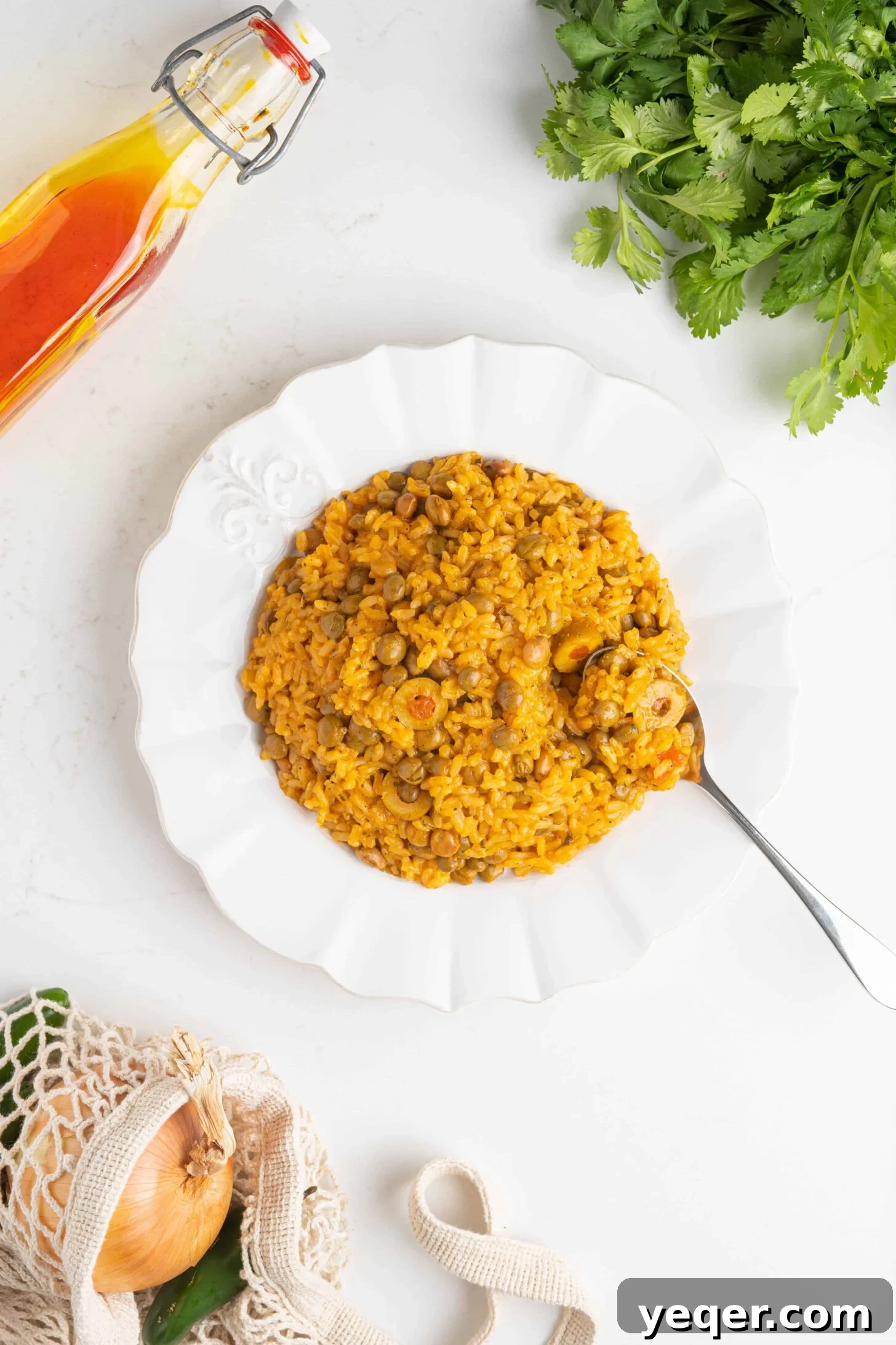 Puerto Rican Sofrito Rice and Pigeon Peas 2 arroz con gandules on a plate