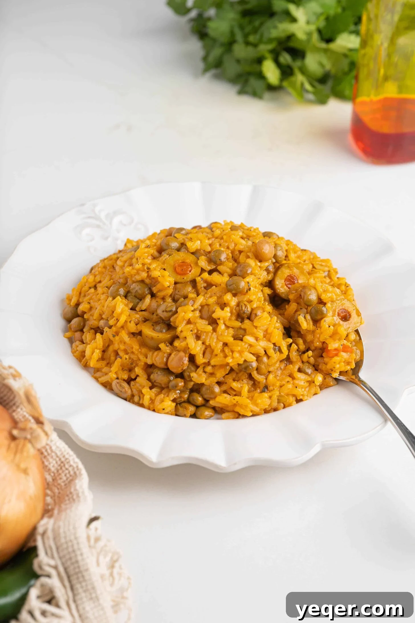 Puerto Rican Sofrito Rice and Pigeon Peas 9 arroz con gandules on a plate