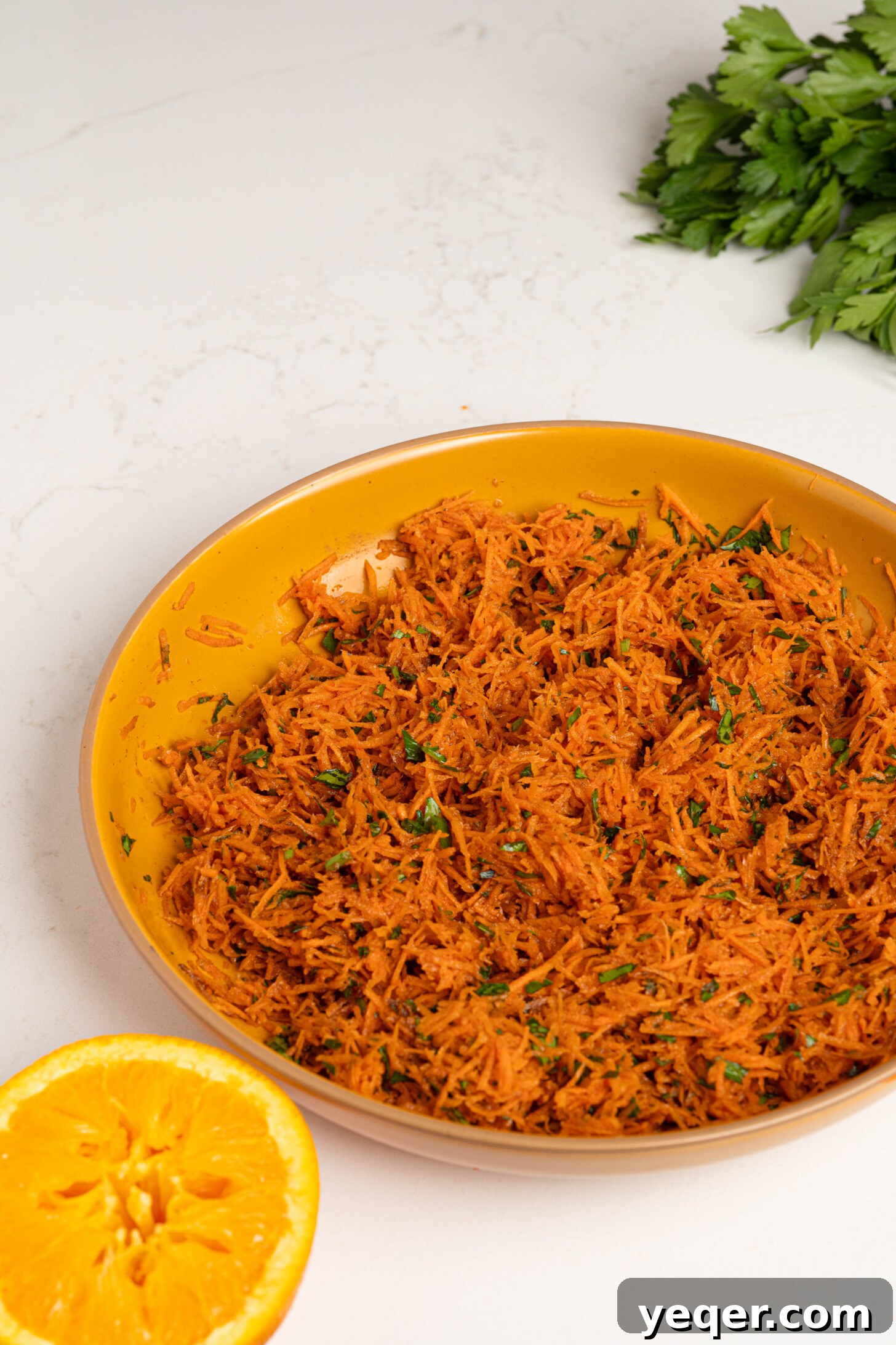 Zesty 10-Minute Moroccan Grated Carrot Salad 7 A close-up shot of the Moroccan carrot salad, highlighting its fresh ingredients.