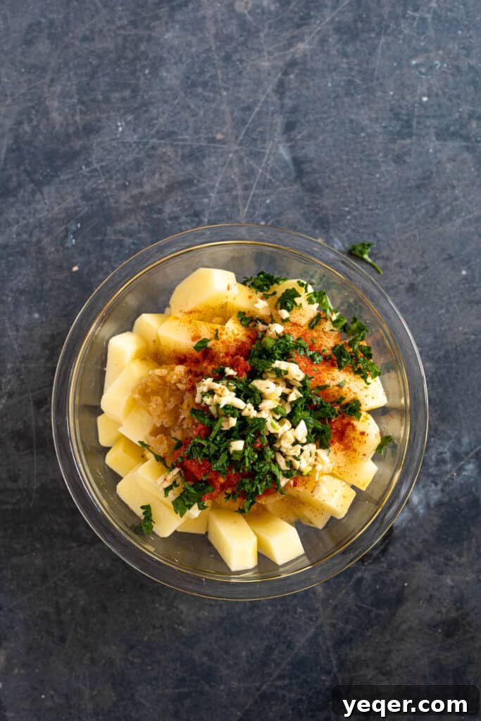 Moroccan Grandma's Fiery Potato Salad 4 a bowl of ingredients to make potato salad
