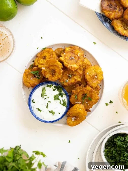 A close-up of crispy Tostones with a lime wedge