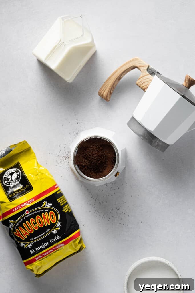 A pot of authentic Puerto Rican ground coffee, ready for brewing.