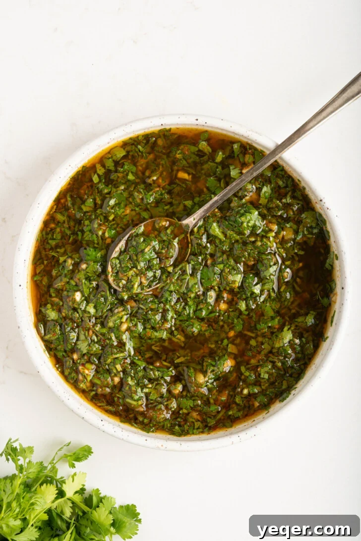 A vibrant bowl of freshly prepared chermoula marinade, showcasing its rich green color and tempting texture.