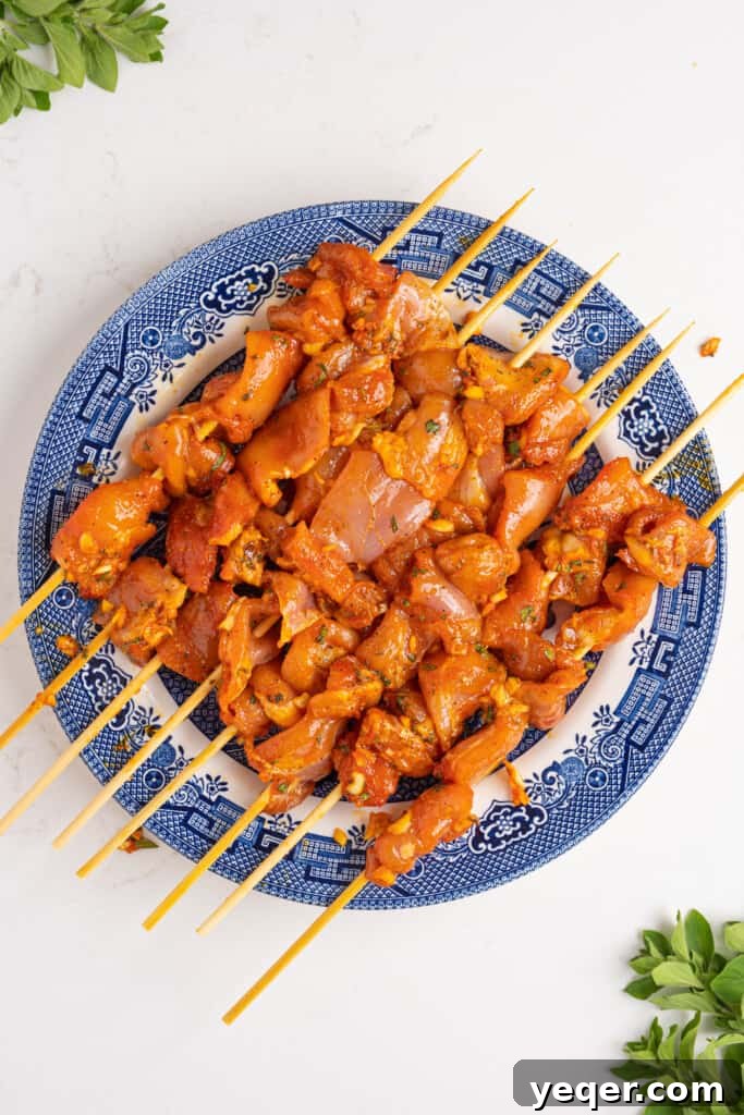 Zesty Grilled Puerto Rican Chicken Skewers 5 pinchos de pollo ready for the grill