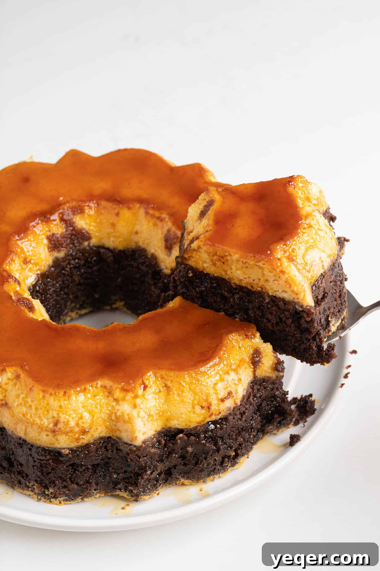 ChocoFlan A Culinary Illusion 3 An overhead shot of a freshly baked ChocoFlan, still in its bundt pan, showing the rich chocolate cake layer.