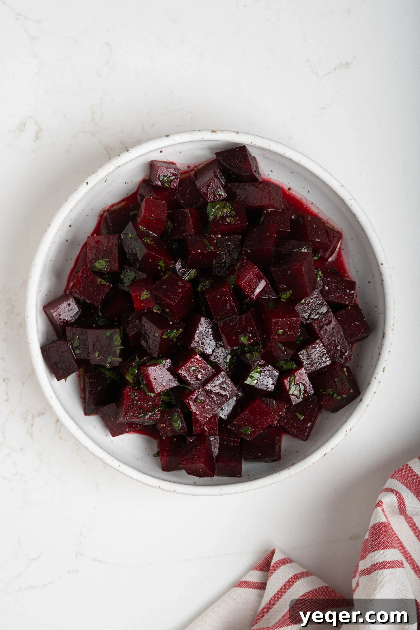 Chilled Moroccan Roasted Beet Salad 8 A close-up shot of the finished Moroccan beet salad, garnished and ready to serve.
