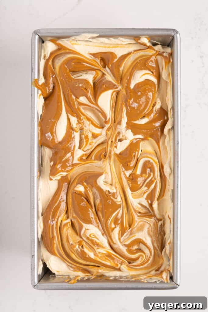 Three-Ingredient Bliss: Dulce de Leche Ice Cream 7 The finished layers of dulce de leche ice cream ready for freezing