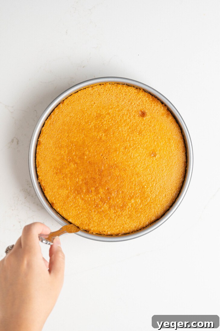 Golden Pumpkin Caramel Flan 10 A knife carefully loosening the edges of a baked pumpkin flan from the baking dish.