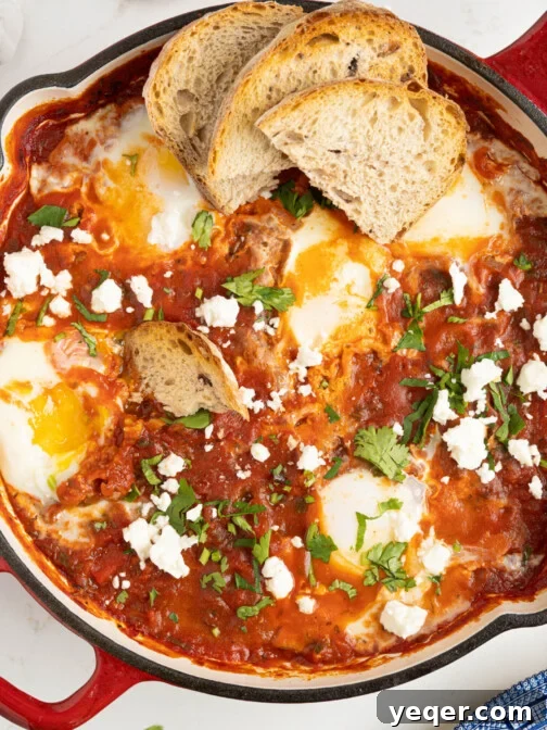 shakshuka in a pan on a white counter