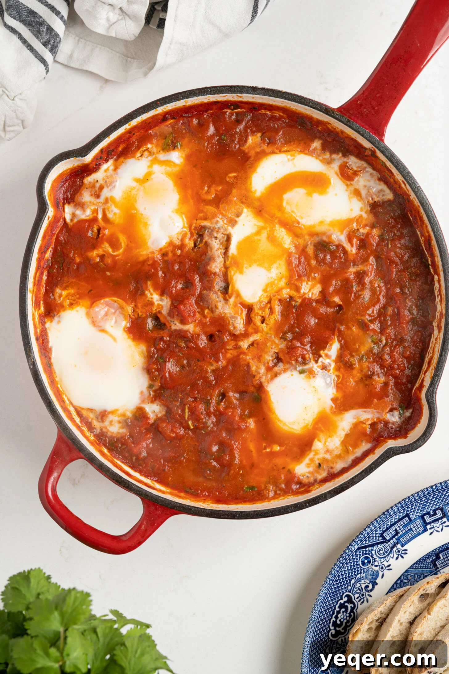 Speedy Moroccan Shakshuka 16 shakshuka in a pan on a white counter