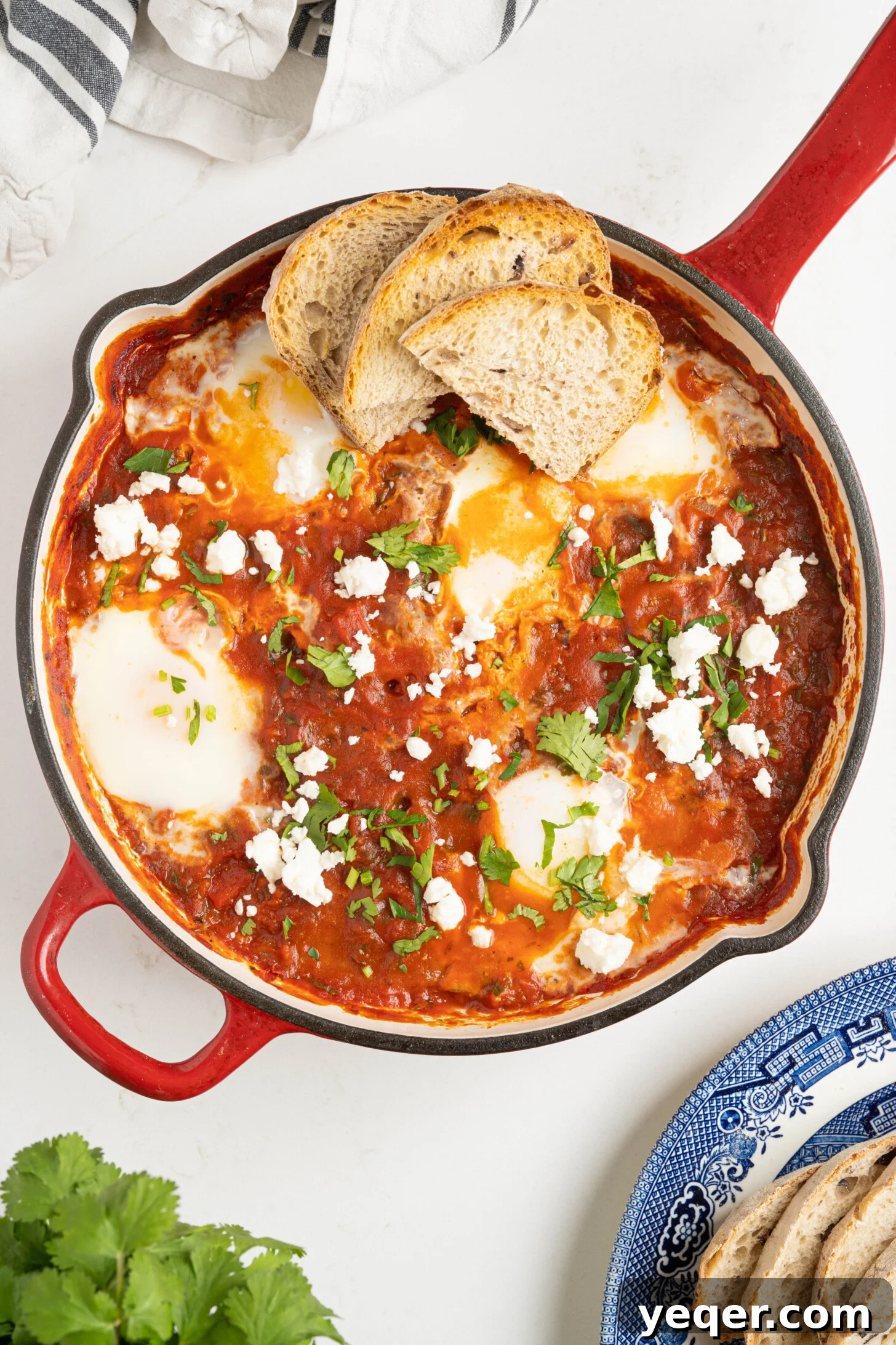 Speedy Moroccan Shakshuka 9 shakshuka in a pan on a white counter