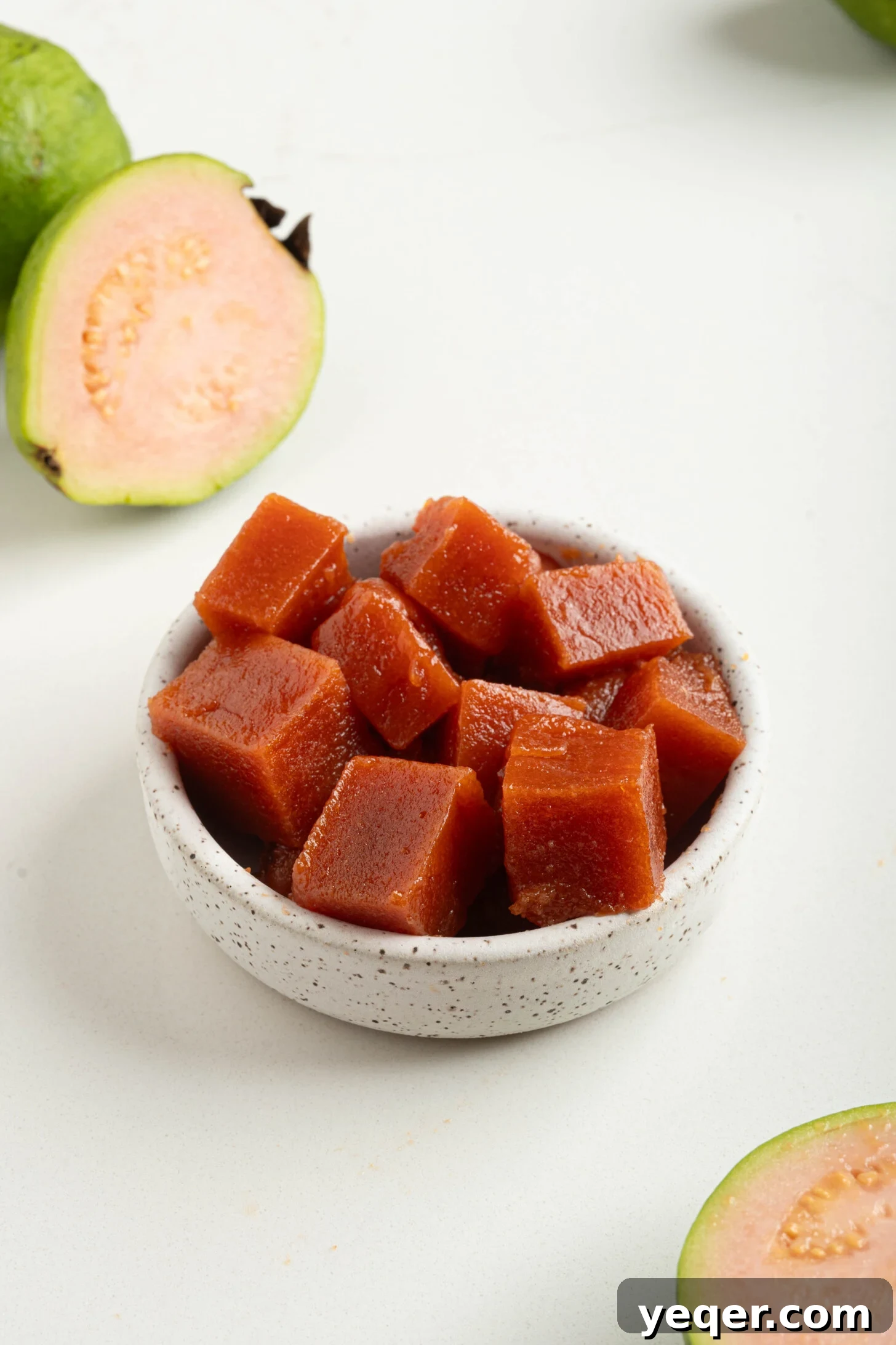 Four Ingredient Guava Paste Made Easy 14 a bowl with homemade guava paste cubes