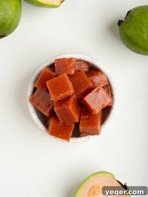 a bowl with homemade guava paste cubes