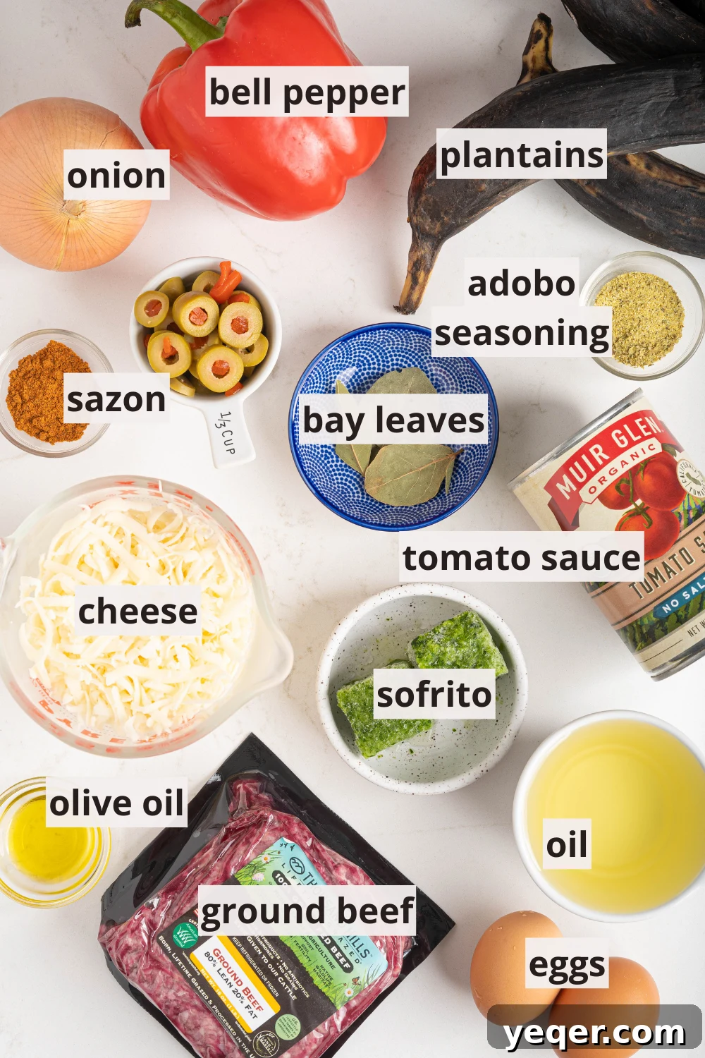 Caramelized Plantain Lasagna 3 bowls of cheese, sofrito, bay leaves, and more