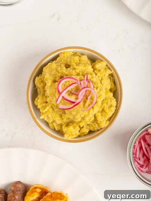 Mangu with pickled onions in a bowl