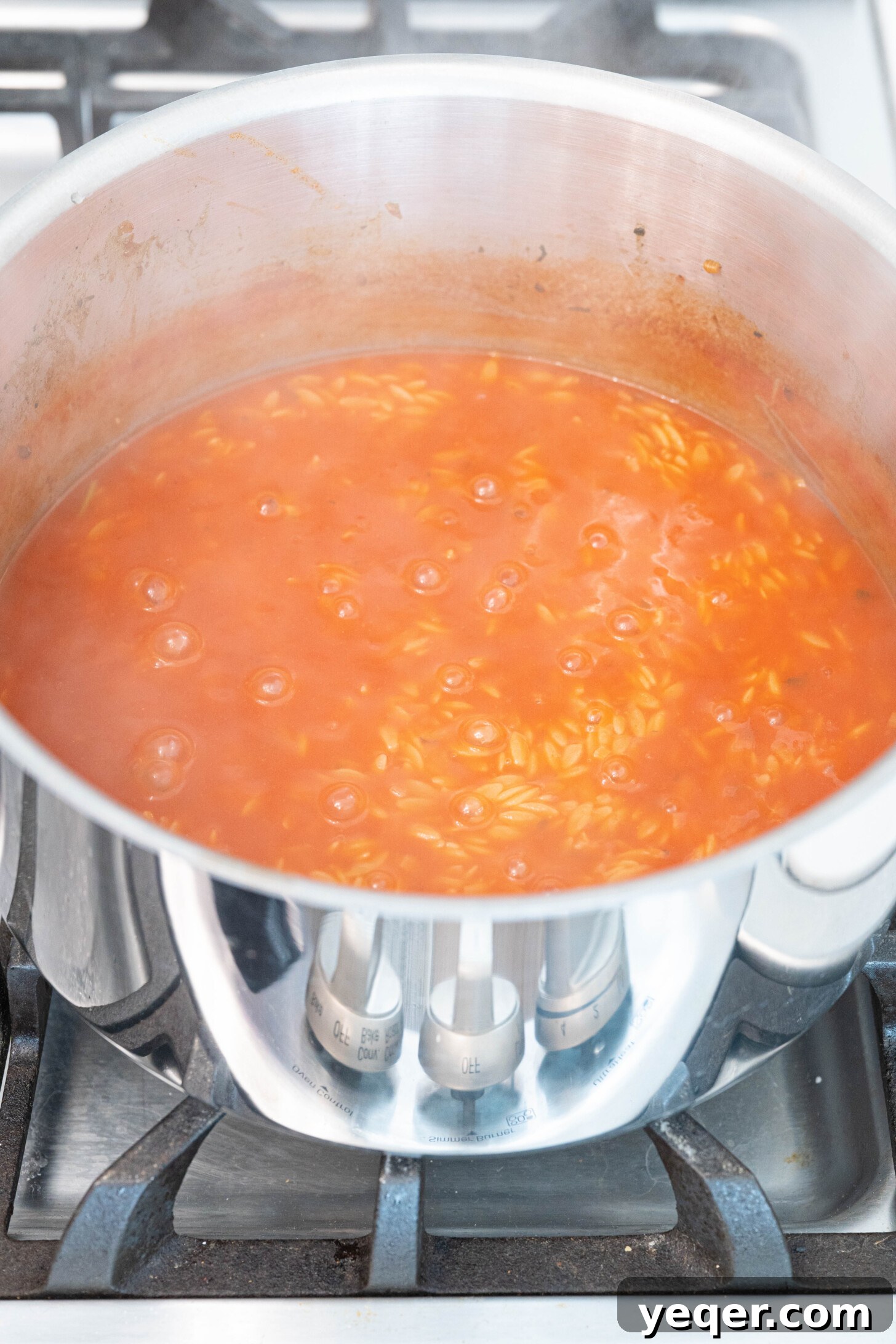 Moroccan Lamb Orzo Pilaf 8 A close-up shot of the finished orzo, perfectly cooked in the rich tomato sauce, ready for serving.