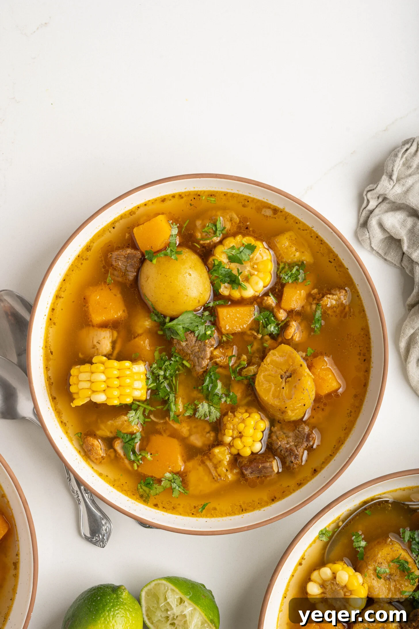Rich Puerto Rican Sancocho Beef and Root Vegetable Stew 10 A beautifully presented bowl of Sancocho stew, showcasing the vibrant colors of the vegetables and the rich broth, ready to be enjoyed.