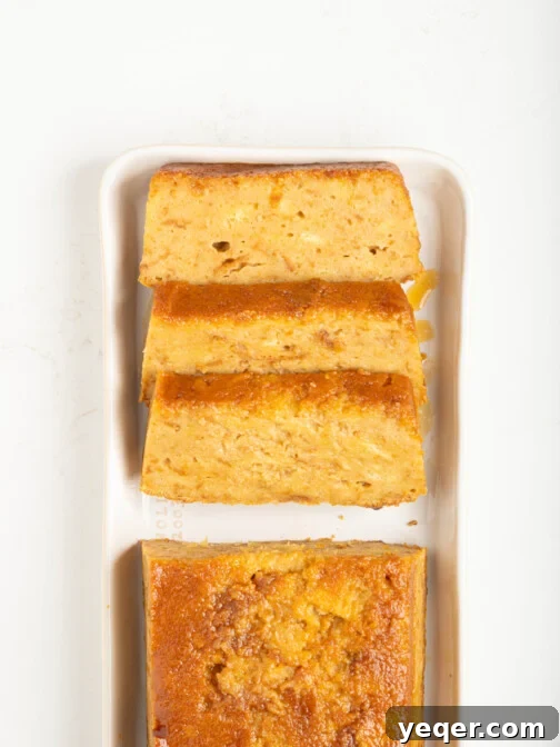 sliced budin on a white counter