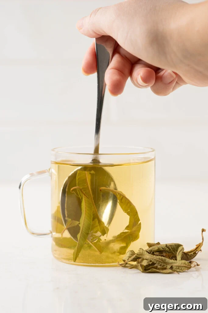 Invigorating Lemon Verbena Tea in 15 Minutes 6 A finished cup of lemon verbena tea, ready to be enjoyed, showcasing its inviting color.