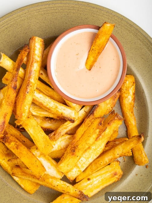 Crispy Baked Yuca Fries (Cassava Fries) with dipping sauce