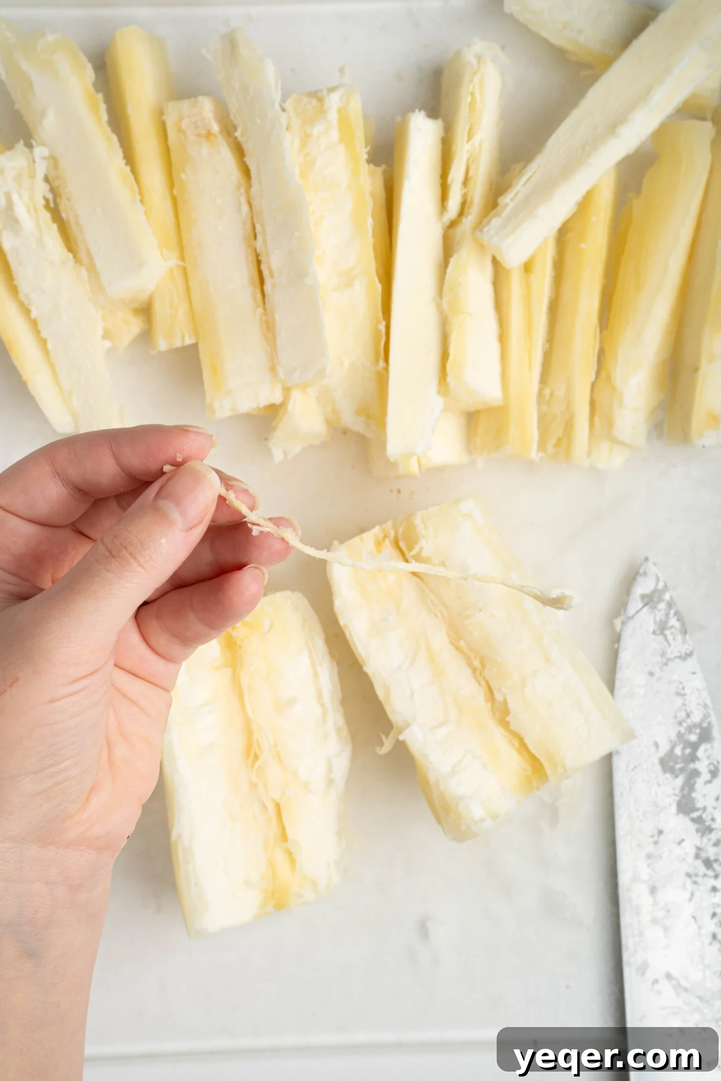 Crispy Baked Cassava Fries Three Simple Ingredients 6 Step 3: Sliced yuca with the central vein removed
