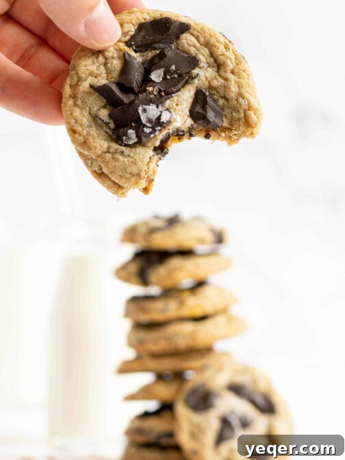A hand holding a cookie with a bite taken out.