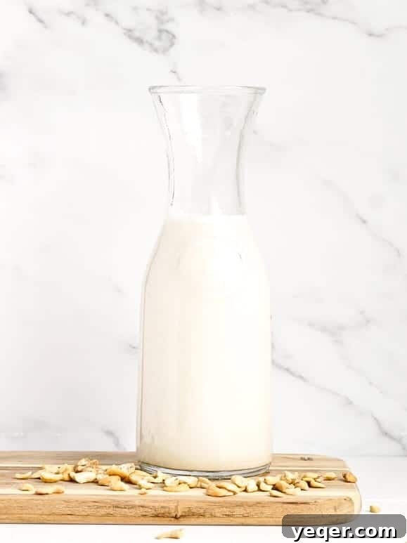 Effortless Homemade Nut Milk 2 A jar of homemade cashew nut milk, invitingly creamy.