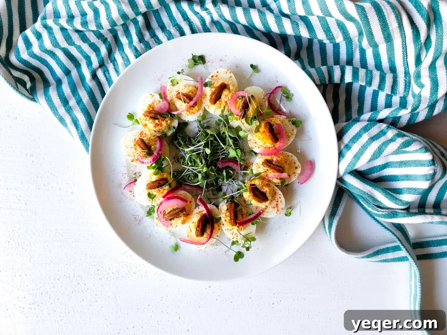 Five Expert Tips for Mouthwatering Food Photos 7 A plate of deviled eggs with bright and inviting lighting, showcasing vibrant colors and appealing textures.