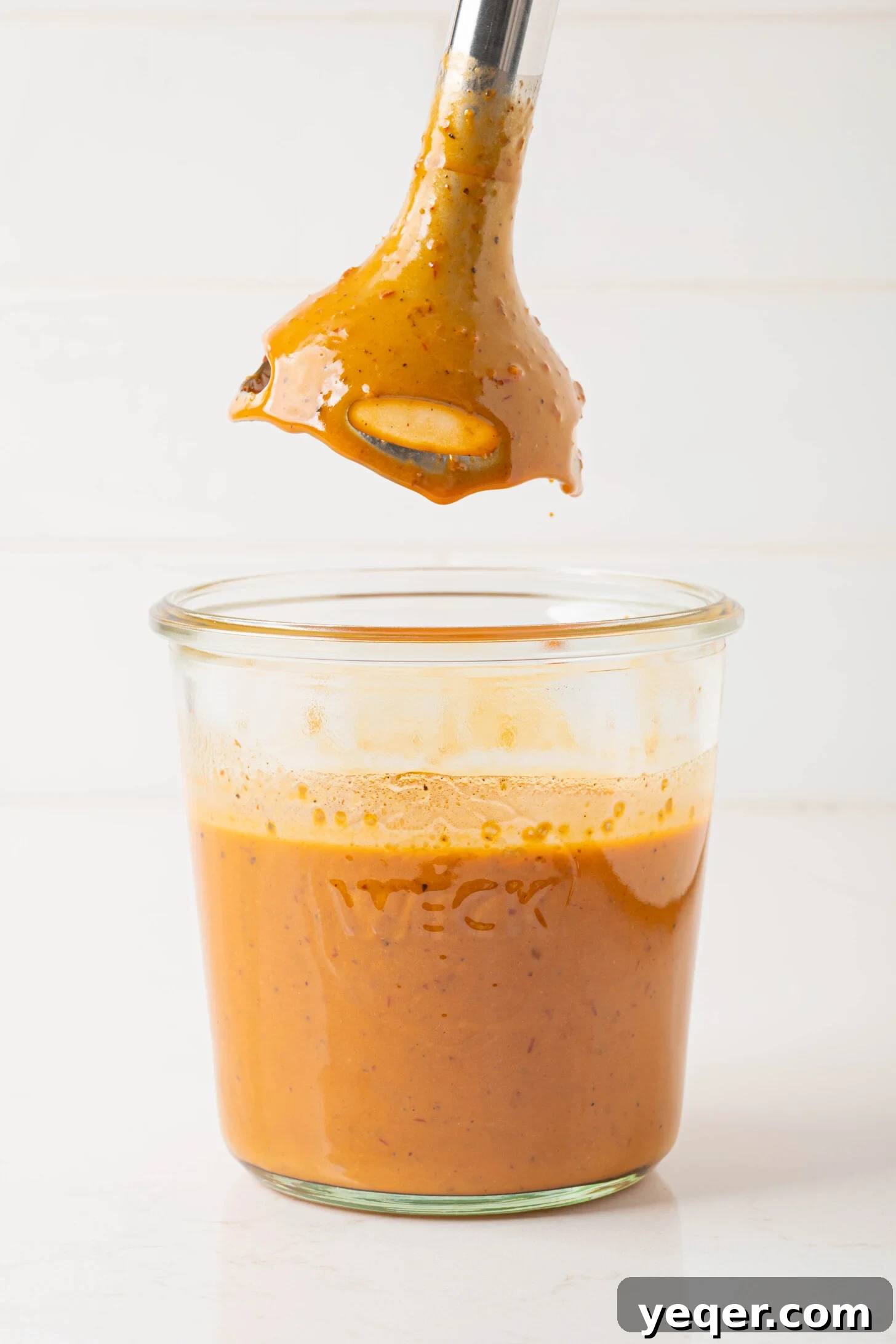 Effortless Chipotle Vinaigrette 7 Freshly blended Chipotle Vinaigrette in a glass jar, ready to be served.