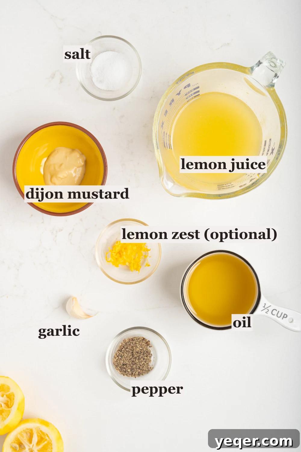 Speedy Gourmet Lemon Vinaigrette 3 bowls of lemon juice, oil, pepper and more