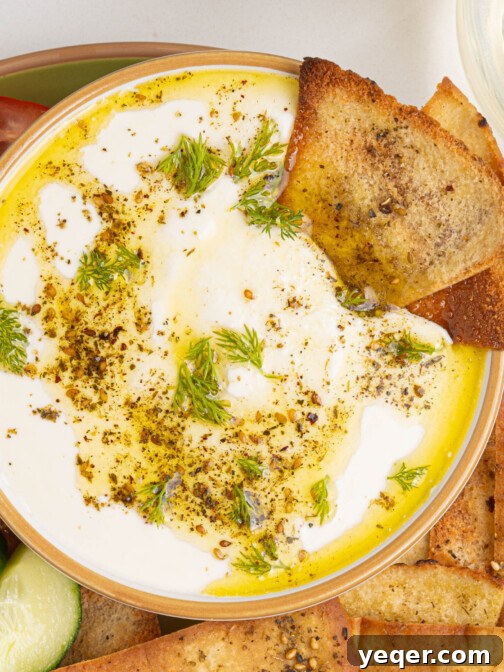 A bowl of creamy whipped feta dip.
