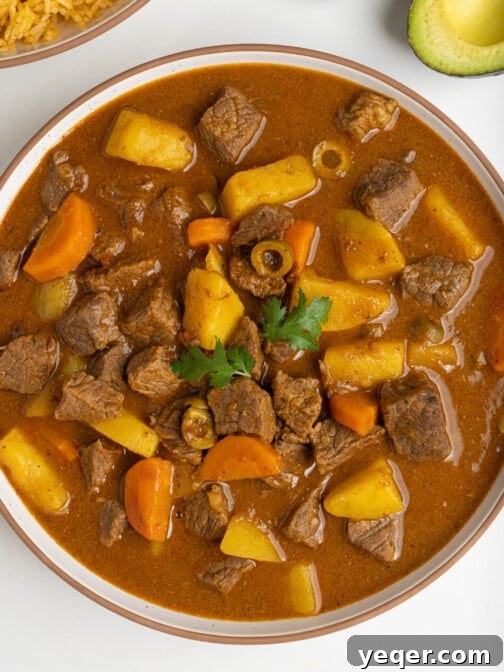 A bowl of Puerto Rican beef stew.