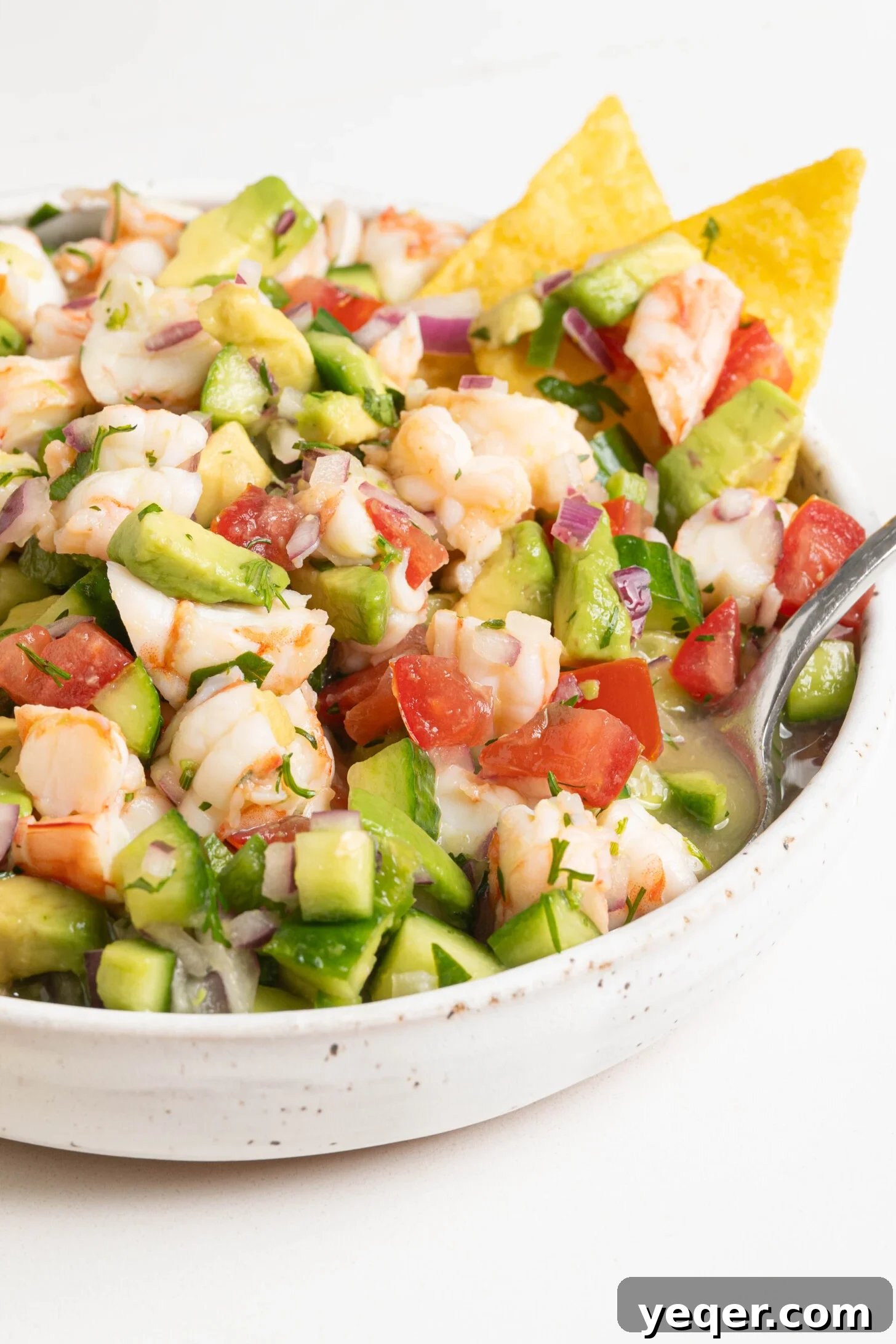 Fresh and Zesty Shrimp Ceviche 2 Shrimp ceviche in a bowl, garnished with cilantro.
