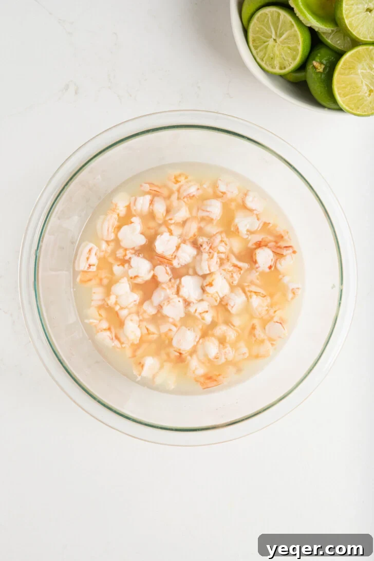 Fresh and Zesty Shrimp Ceviche 5 Shrimp marinating in lime juice.