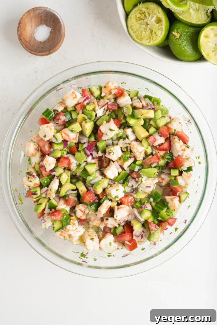 Fresh and Zesty Shrimp Ceviche 9 Shrimp ceviche in a bowl.
