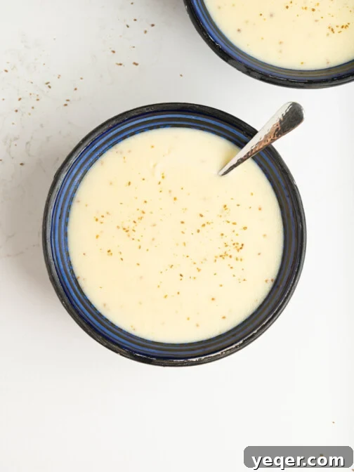 A beautifully prepared bowl of Moroccan semolina soup, known as Hssoua.