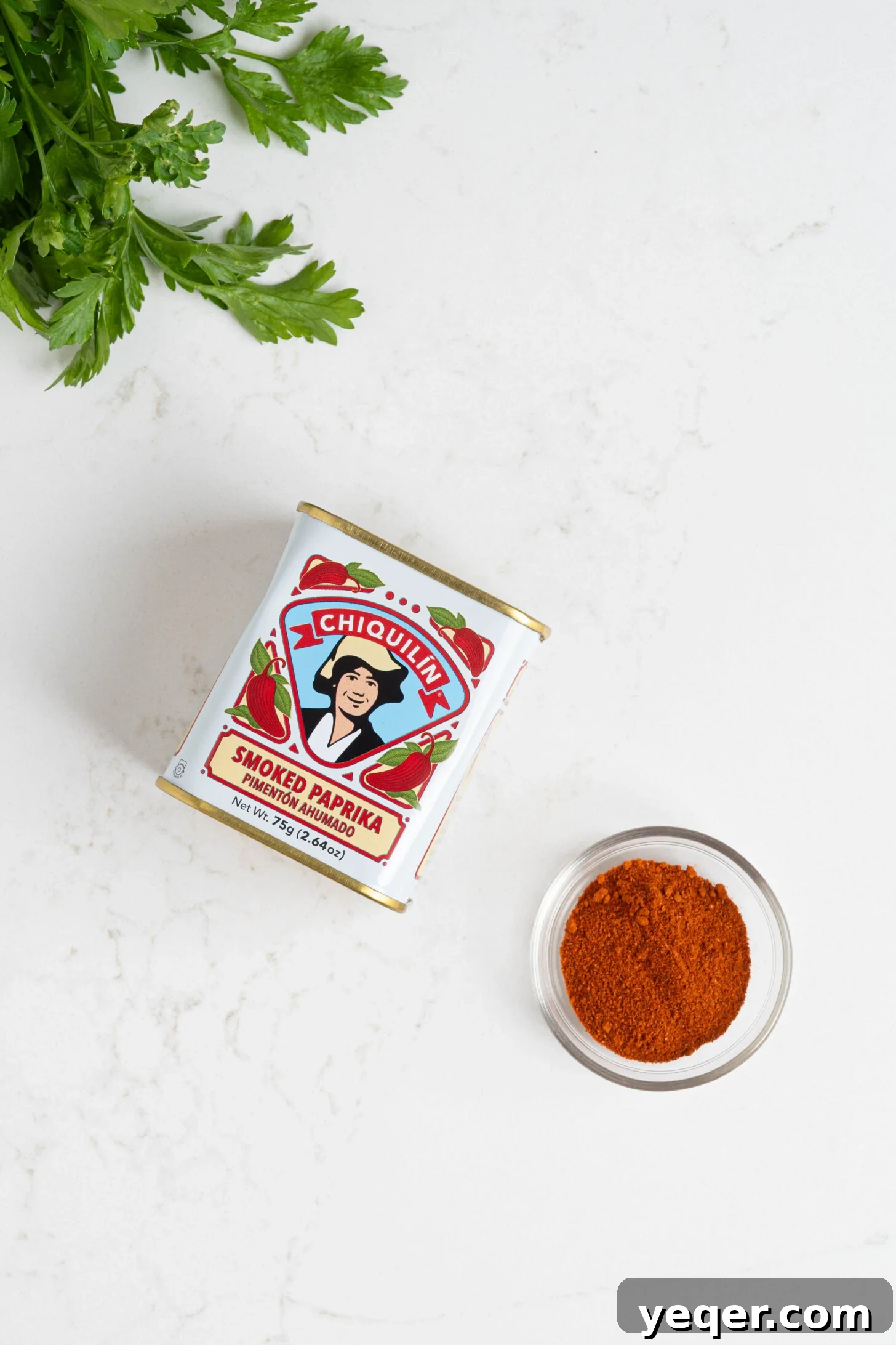 Fiery Spanish Patatas Bravas 10 Two different types of paprika, sweet and hot, displayed on a counter.
