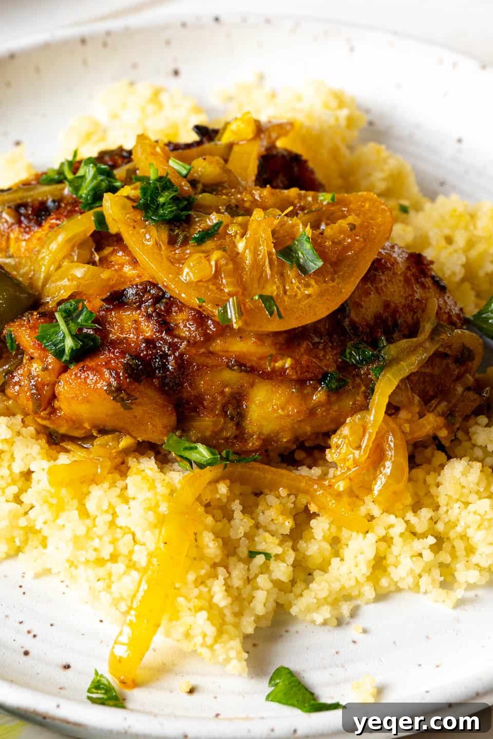 Moroccan Preserved Lemons An Authentic Homemade Recipe 7 Moroccan chicken tajine with couscous, garnished with preserved lemon