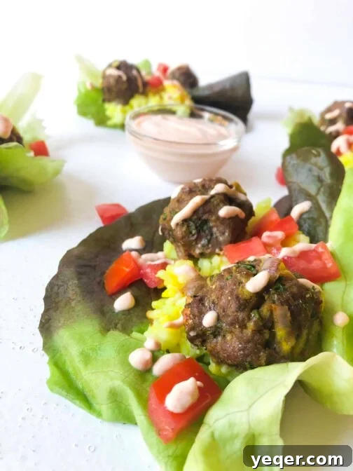 Moroccan Kefta Lettuce Wraps with a Spicy Yogurt Sauce