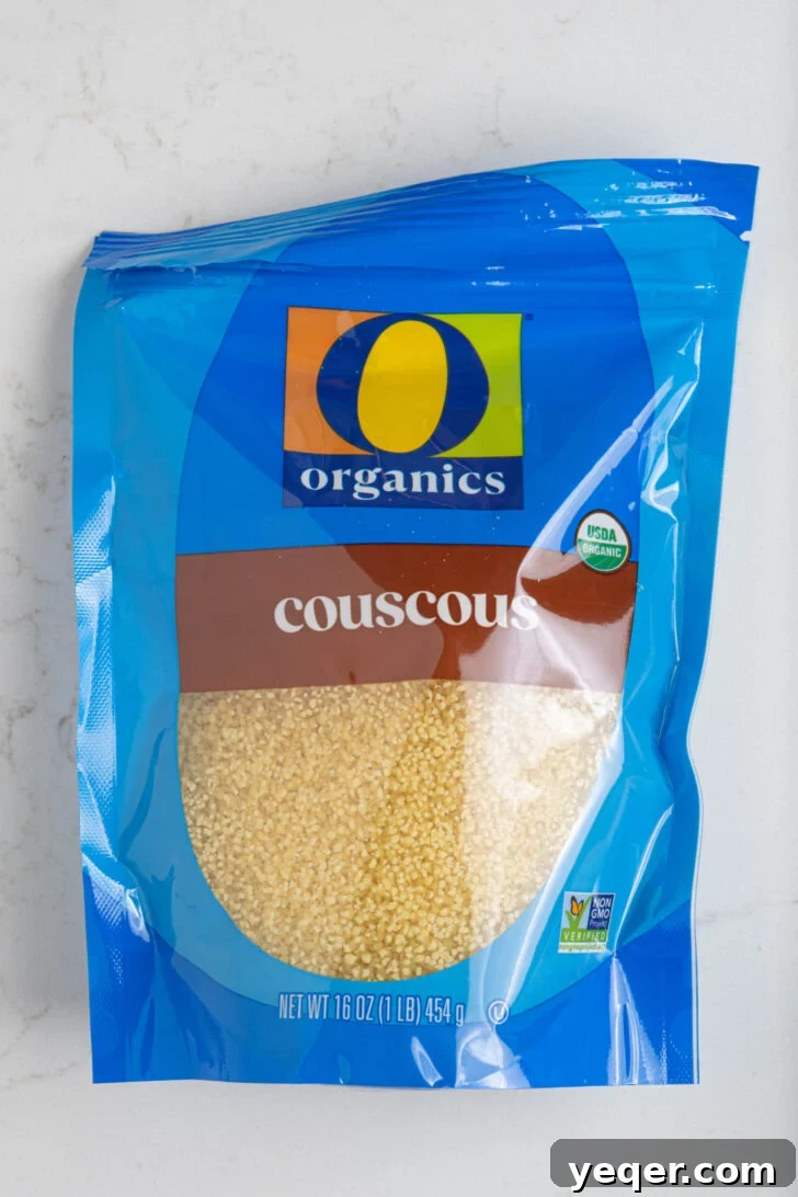 The Secret to Perfectly Fluffy Couscous 3 A bag of Organics brand quick-cooking couscous.