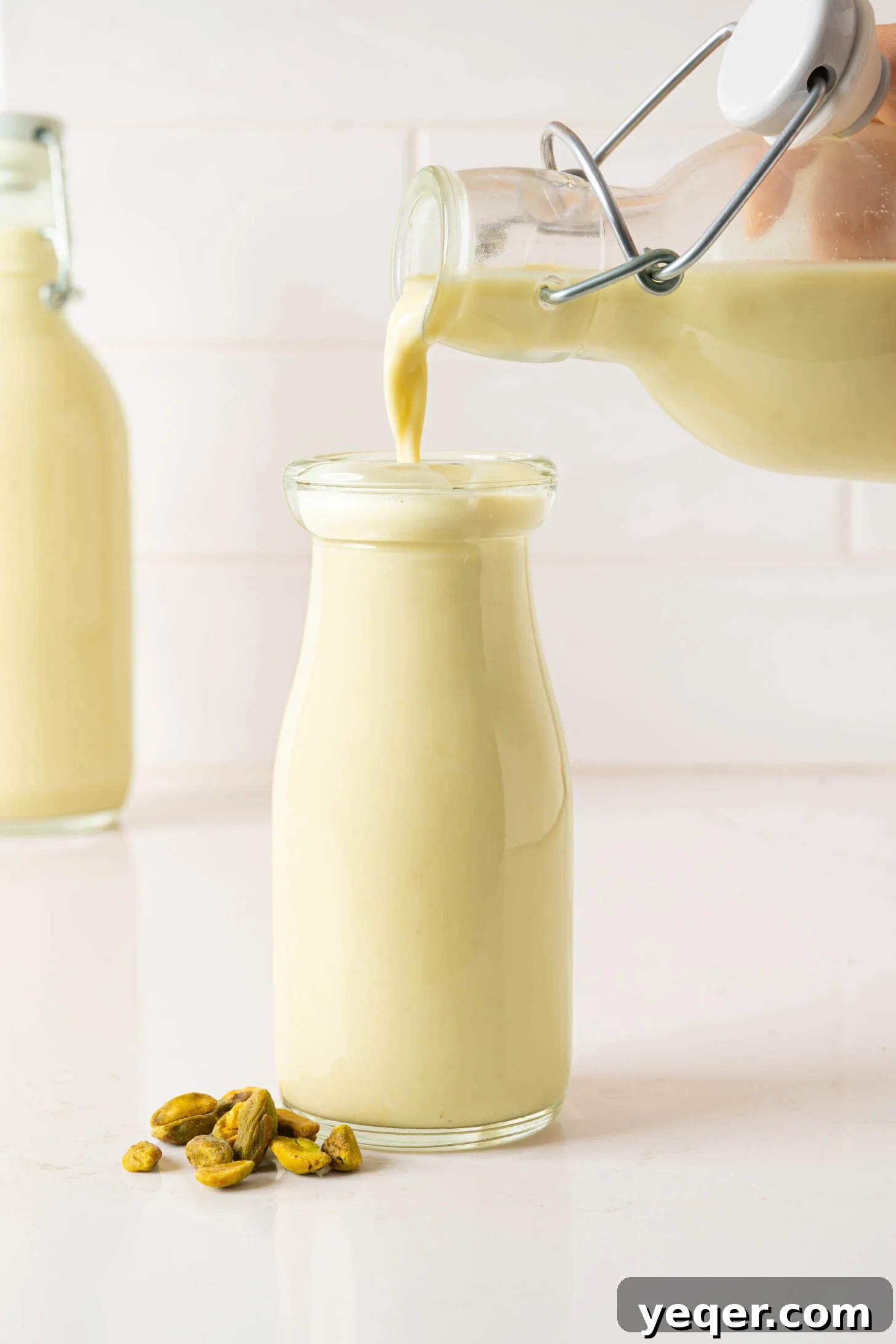 Creamy Pistachio Milk Made in Your Blender 2 Homemade Pistachio Milk in a glass.