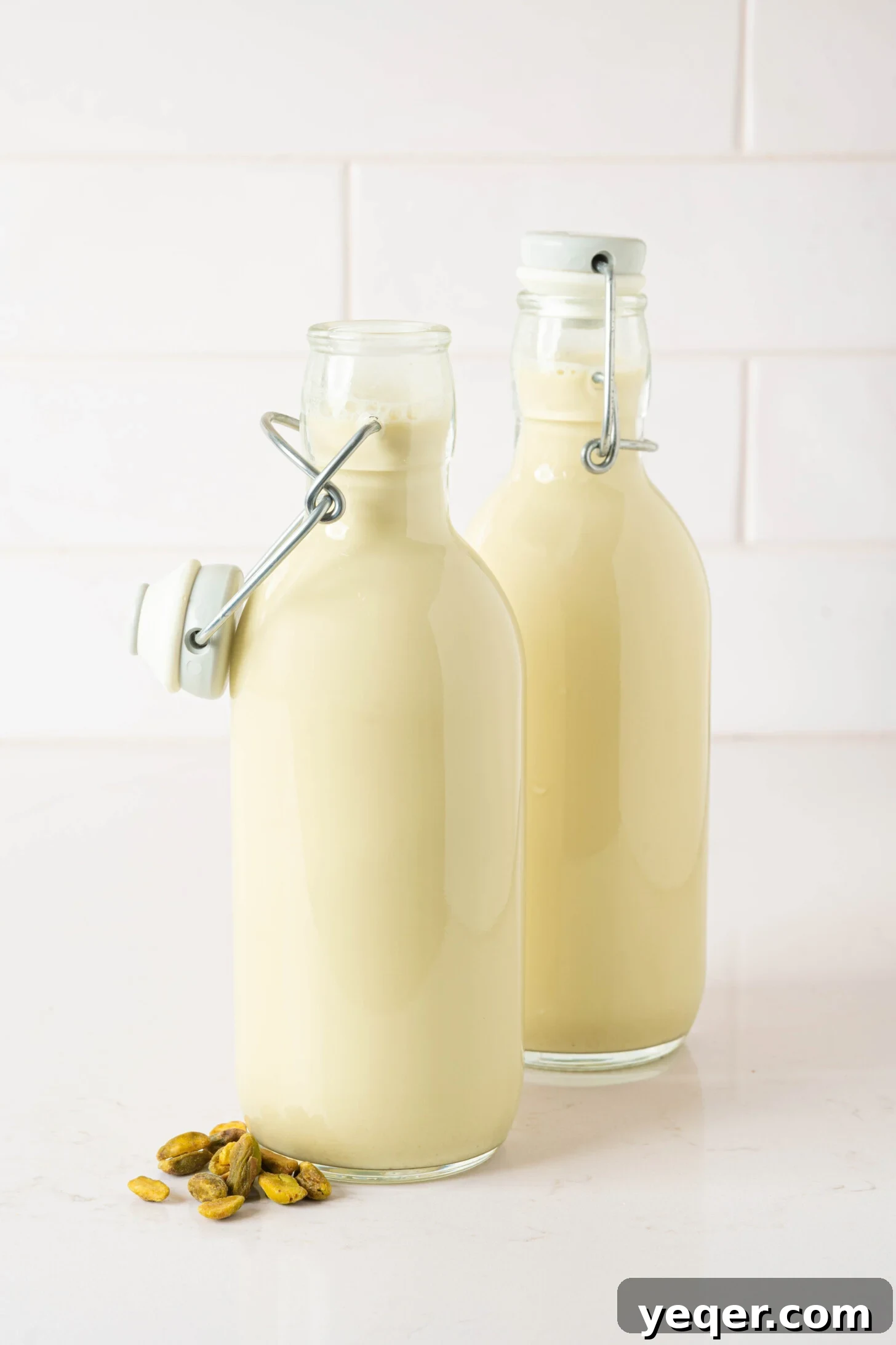 Creamy Pistachio Milk Made in Your Blender 10 Pistachio milk in a bottle.
