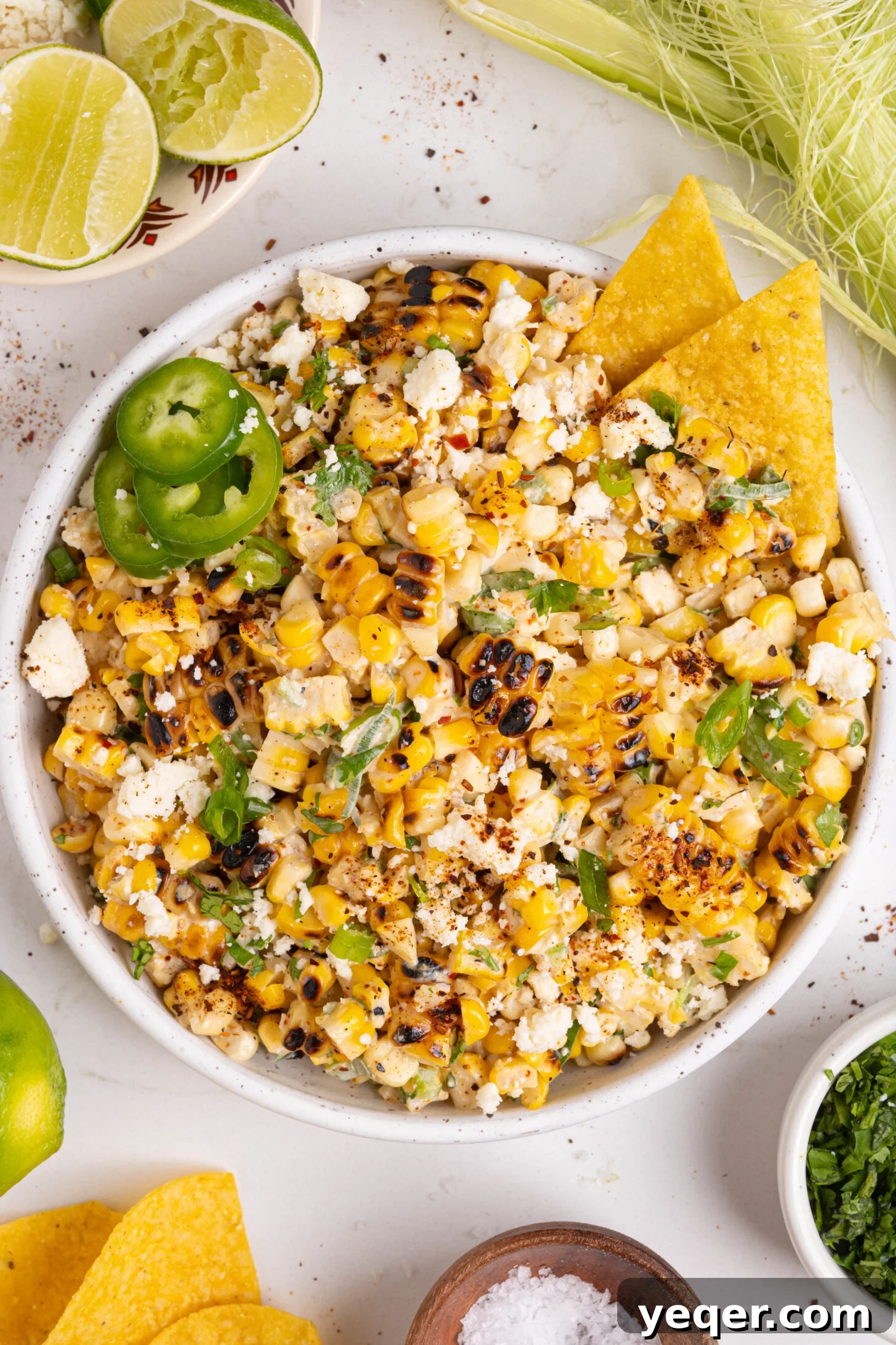 Grilled Mexican Street Corn Dip 10 A beautifully presented bowl of creamy Elote corn dip, ready for a summer party.