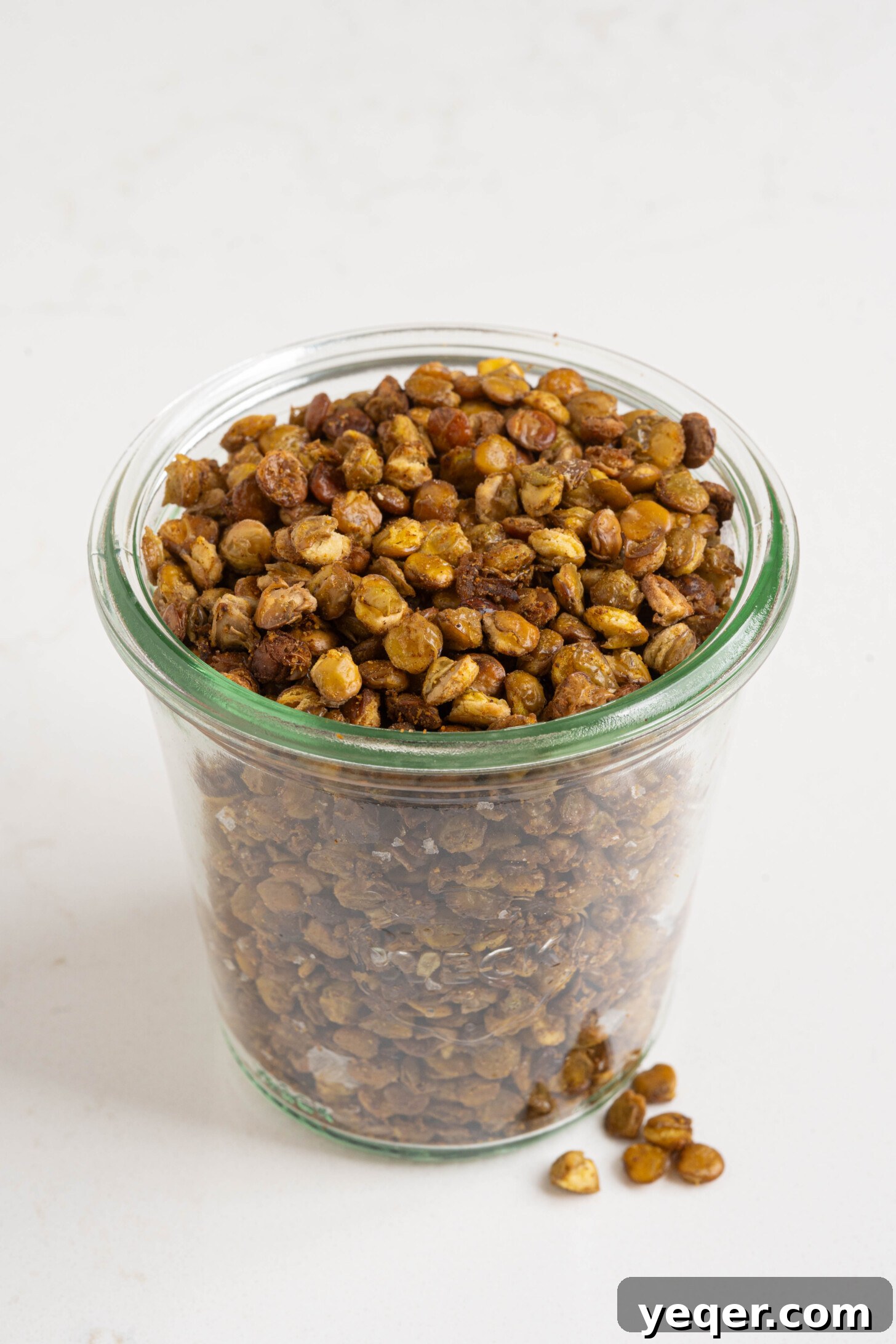 Golden Roasted Lentil Crisps 3 A jar of crispy roasted lentils.