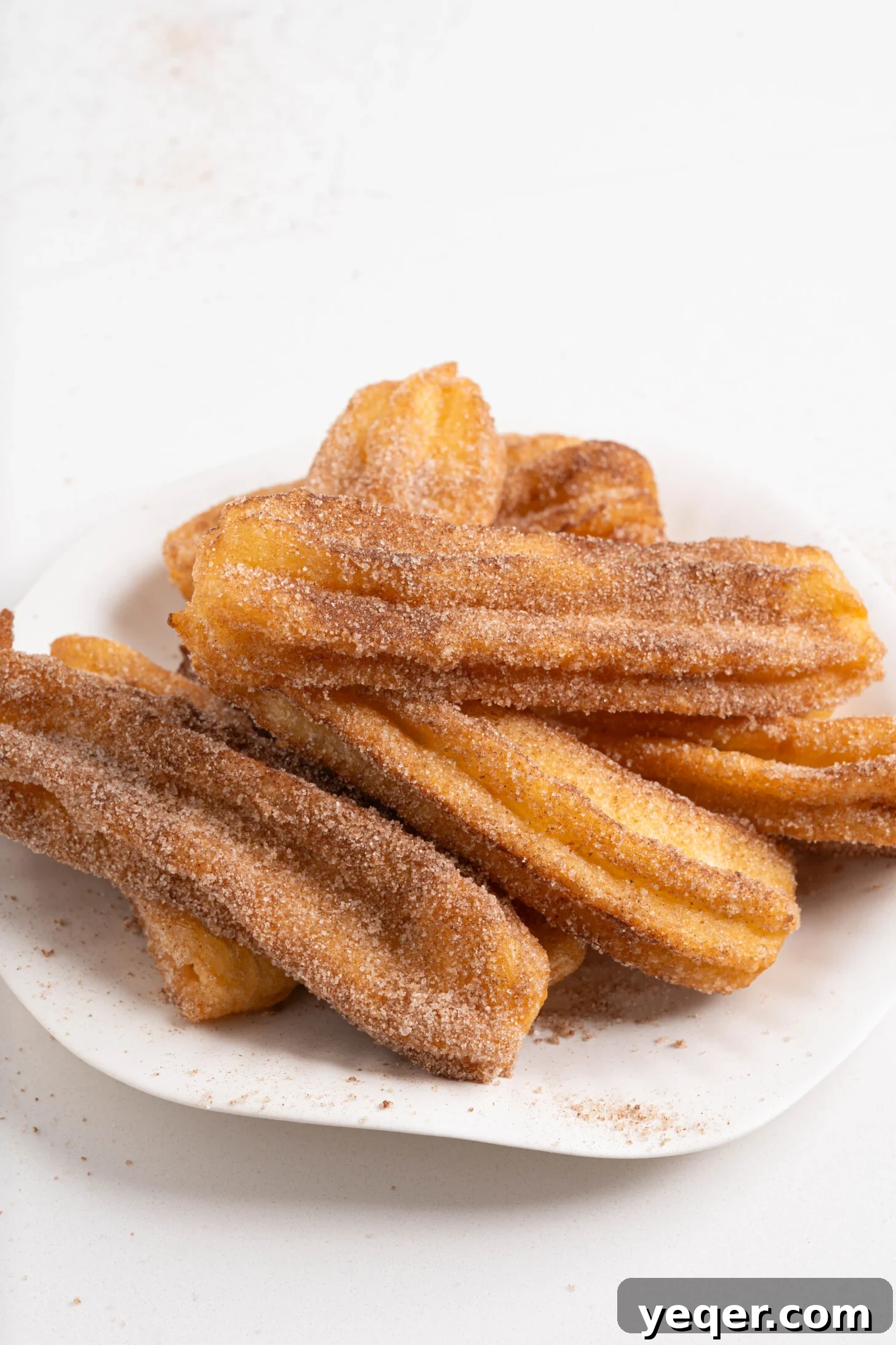 Homemade Golden Churros with Decadent Chocolate Sauce 3 A close-up of a plate of homemade churros, beautifully arranged and ready to serve.