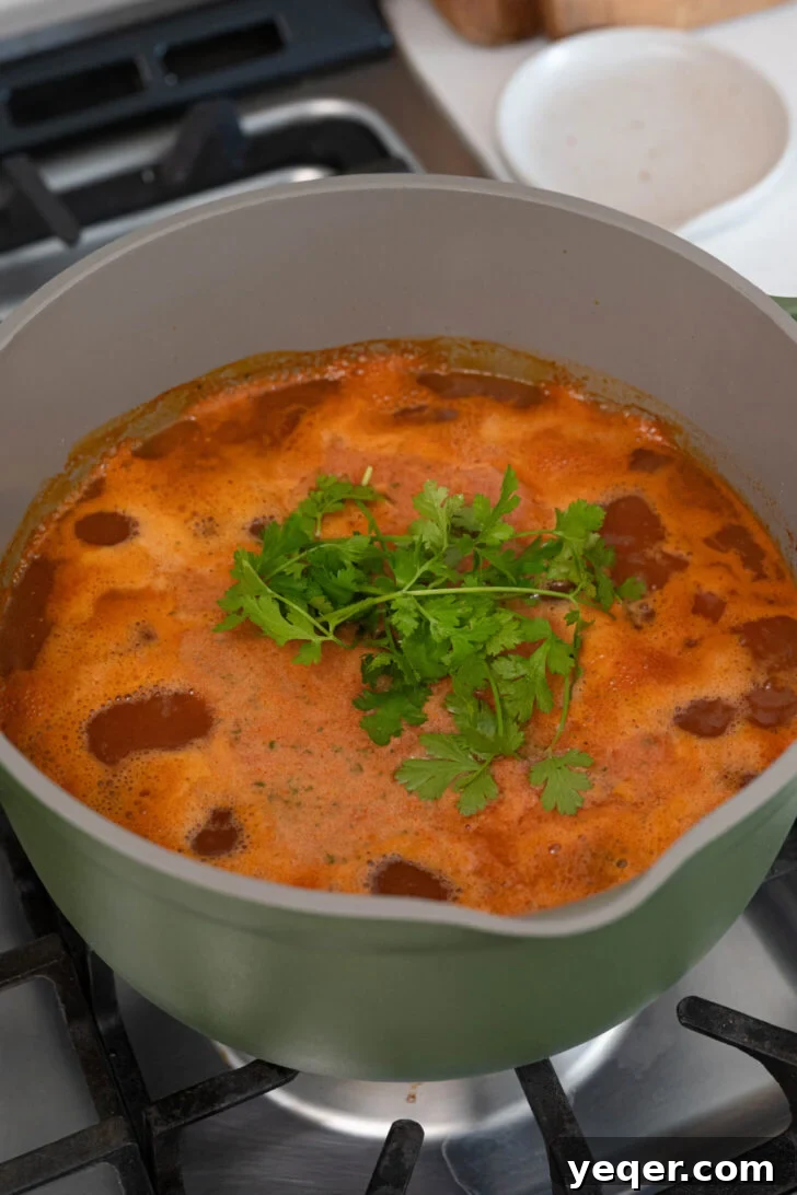 Vibrant Tomato Vermicelli Soup 8 A finished pot of Sopa de Fideo, showcasing the cooked noodles and potatoes in a fragrant broth, ready to be served.